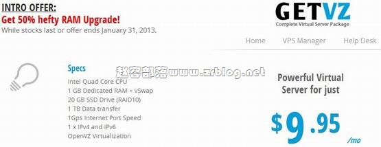 GetVZ:$9.95/月OVZ-1.5GB/20GB SSD/1TB 盐湖城-国外主机分享