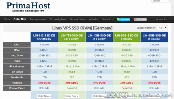 PrimaHost:$2.5/月KVM-512MB/20G SSD/1TB 德国&法国-国外主机分享